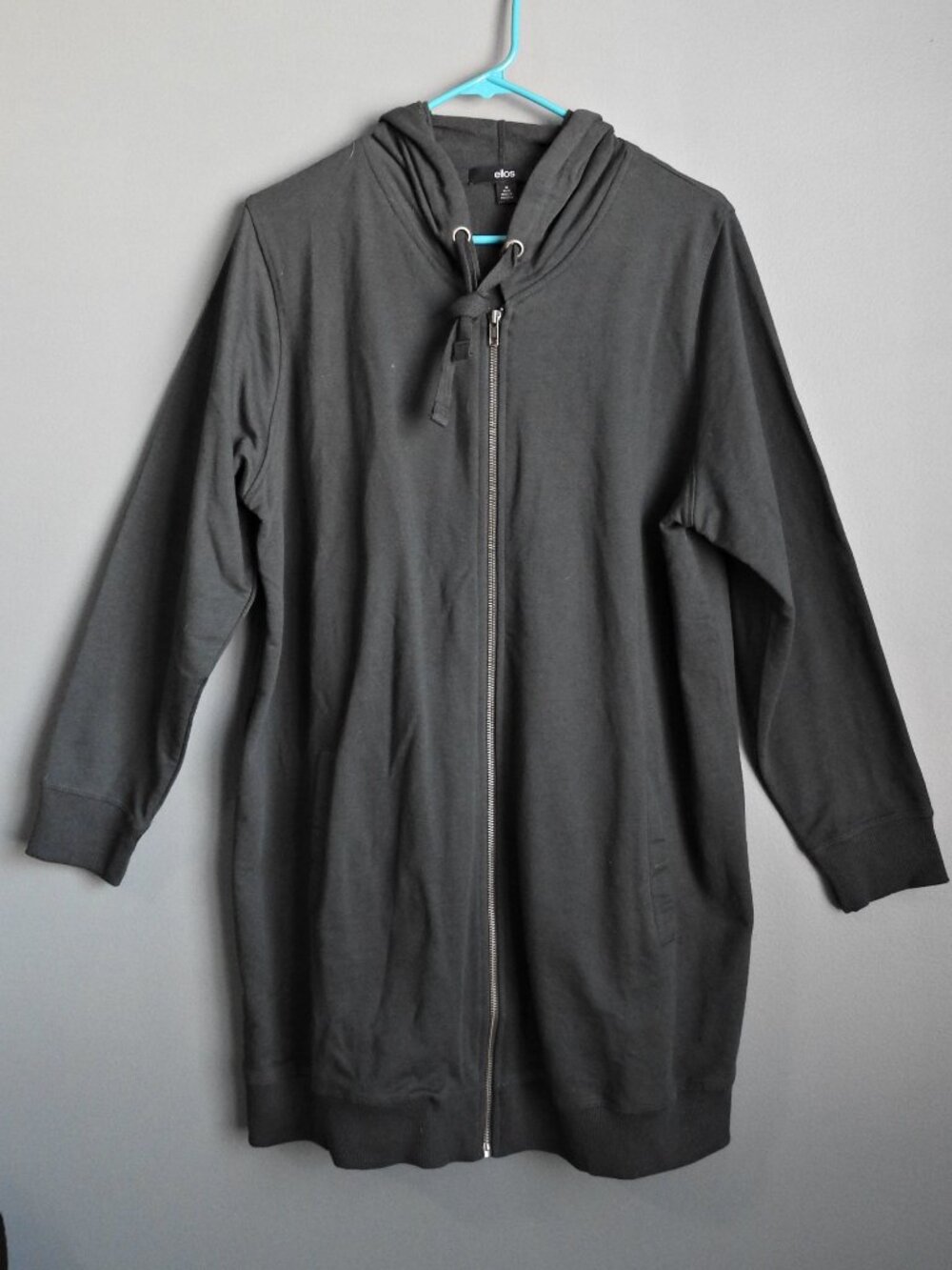 Ellos French Terry Long Zip Front Hoodie Green, Size Medium (14/16)